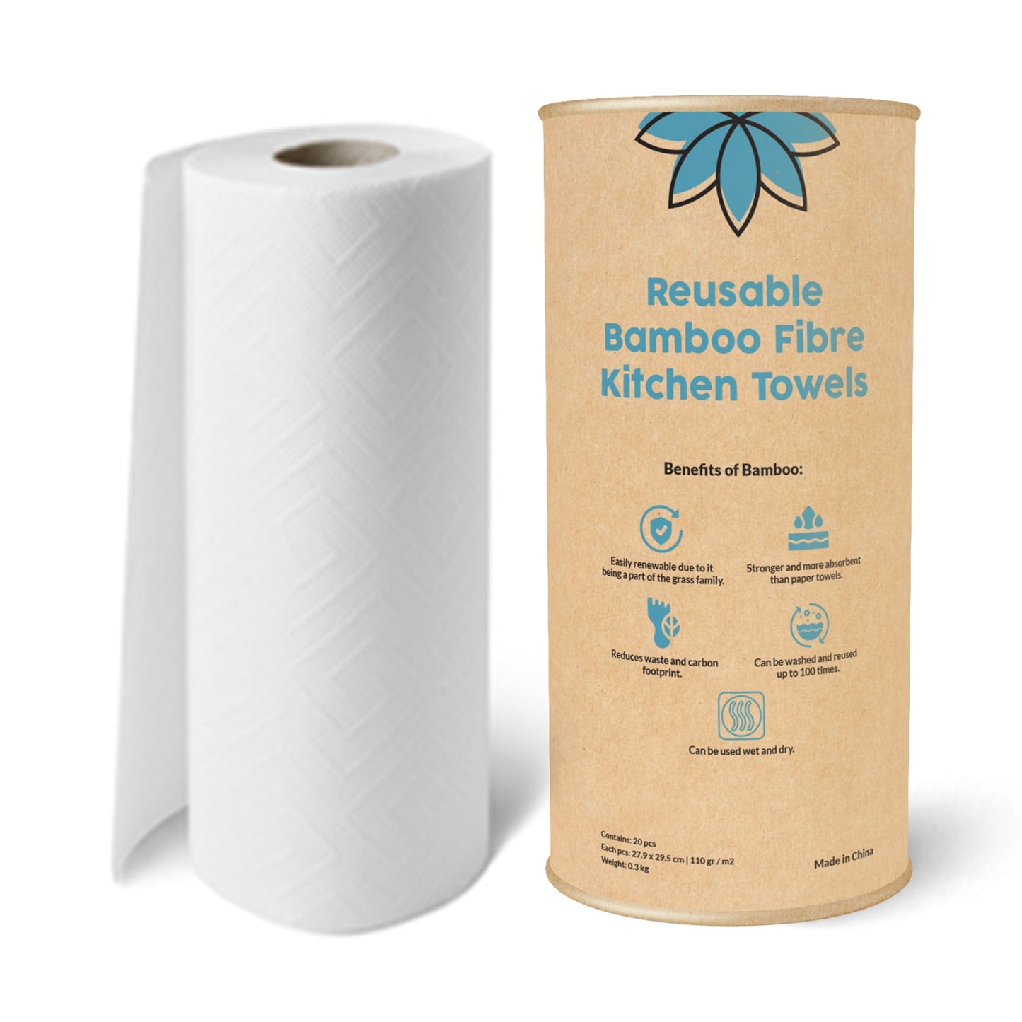 Reusable Bamboo Fiber Kitchen Towels, 20 pieces per roll –